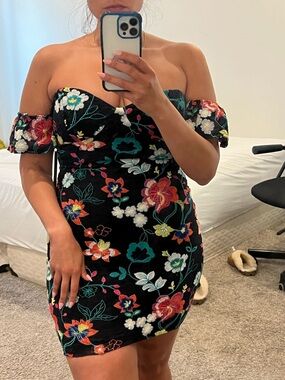 Lulu's Black Off-Shoulder Floral Mini Dress